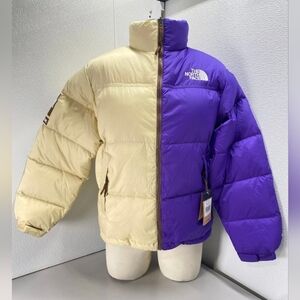 Supreme x The North Face Split Nuptse Jacket Sz. L SS24 Ivory/Purple (Ebay Auth)